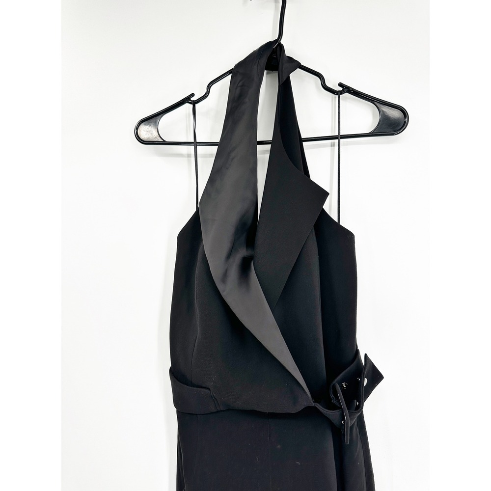 Reiss Belinda Tuxedo Halter Jumpsuit 10 Black Satin Lapel Evening Wear - Picture 6 of 6